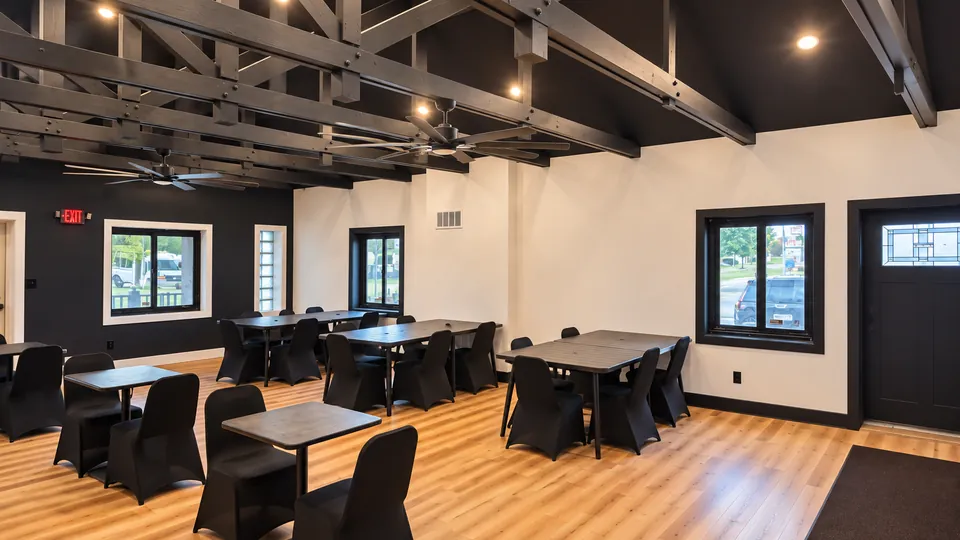 The Main Bar: tables by the street-front windows
