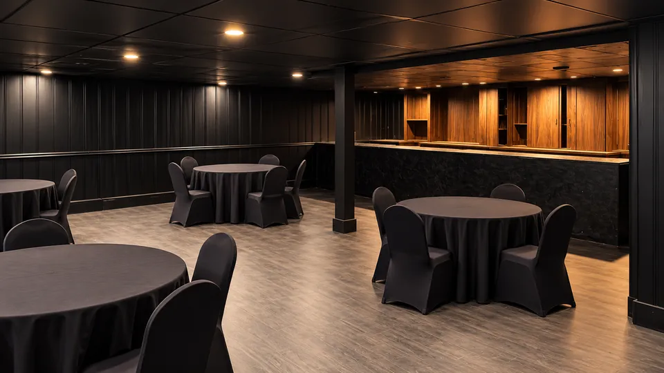 The Underground: the walnut back bar up close