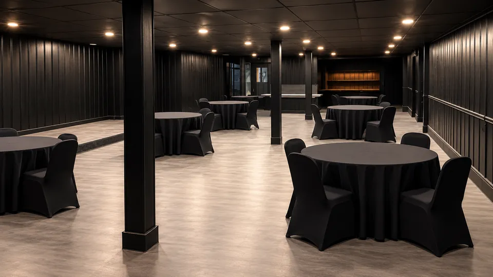 The Underground: black board-and-batten walls and recessed lighting